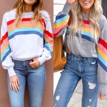 Fashion Long Sleeve Round Neck Rainbow Sweatshirt