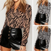 OL Style Long Sleeve V-neck Zebra Pattern Printed Shirt