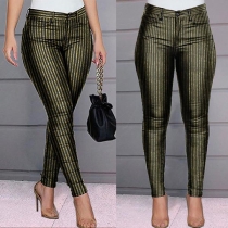 Fashion High Waist Slim Fit Striped Pants