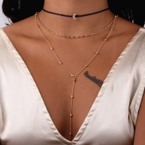Fashion Crescent Tassel Pendant Three-layer Necklace