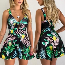 Sexy Backless V-neck High Waist Printed Sling Romper