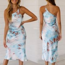 Sexy Backless One-shoulder Tie-dye Printed Sling Dress