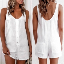 Simple Style Sleeveless Round Neck Solid Color Romper