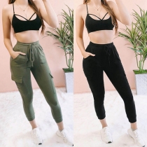 Fashion Solid Color High Waist Side-pocket Slim Fit Pants