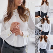 OL Style Long Sleeve Stand Collar Solid Color Shirt
