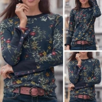 Fashion Long Sleeve Round Neck Printed T-shirt