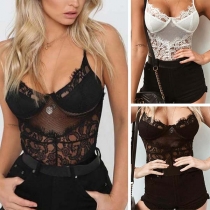 Sexy Backless V-neck Lace Spliced Sling Bodysuit
