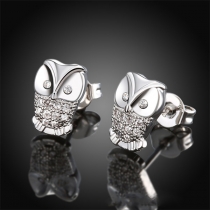 Cute Style Rhinestone Inlaid Owl Shaped Stud Earrings