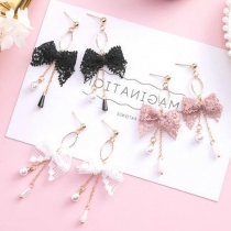 Sweet Style Pearl Tassel Pendant Lace Bow-knot Earrings