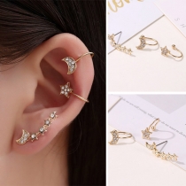 Fashion Rhinestone Inlaid Star Crescent Shaped Stud Earring Set