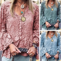 Sexy V-neck Trumpet Sleeve V-neck Lace Top