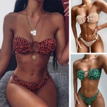 Sexy Low-waist Printed Bandeau Bikini Set