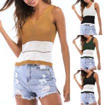 Fashion Solid Color Sleeveless V-neck Knit Top
