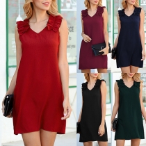 Fashion Solid Color Sleeveless V-neck Loose Dress