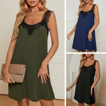 Sexy Backless V-neck Lace Spliced Sling Dress