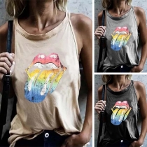 Chic Style Sleeveless Round Neck Printed T-shirt