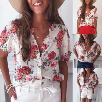 Fashion Short Sleeve V-neck Printed Shirt