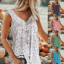 Fashion Sleeveless V-neck Loose Printed Top