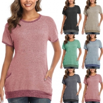 Fashion Contrast Color Short Sleeve Round Neck Loose T-shirt