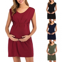 Fashion Solid Color Sleeveless Round Neck Maternity Dress