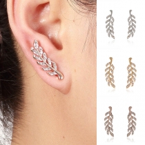 Fashion Rhinestone Inlaid Leaf Shaped Stud Earrings
