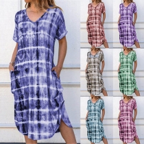 Fashion Short Sleeve V-neck Irregular Hem Loose Printed Dress