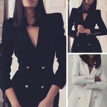 OL Style Long Sleeve Slim Fit Double-breasted Blazer Coat