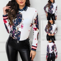 OL Style Long Sleeve POLO Collar Printed Shirt