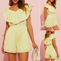 Fashion Solid Color Ruffle V-neck High Waist Romper
