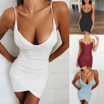 Sexy Backless V-neck Solid Color Slim Fit Sling Dress