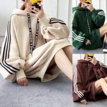 Fashion Letters Printed Spliced Long Sleeve Hooded Sweatshirt Dress