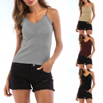 Fashion Solid Color Backless V-neck Sling Top(The size runs small)