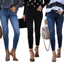 Fashion Middle Waist Slim Fit Jeans