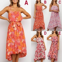 Sexy Backless High-low Hem Printed Sling Dress