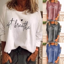 Casual Style Round Neck Letters Printed Loose Long Sleeve T-shirt