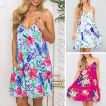 Sexy Backless V-neck Printed Sling Dress