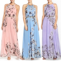 Sexy Off-shoulder Printed Sling Maxi Dress