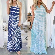 Fashion Tie-dye Printed High Waist Sling Maxi Dress