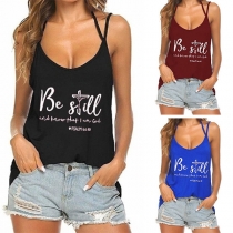 Sexy Backless Letters Printed Sling Top