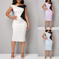 OL Style Contrast Color Slim Fit Dress