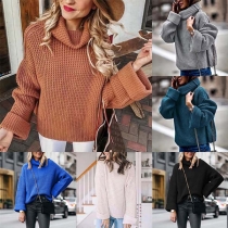 Fashion Solid Color Long Sleeve Turtleneck Loose Sweater