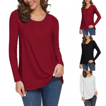 Simple Style Long Sleeve Round Neck Solid Color T-shirt