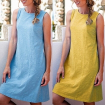 Fashion Solid Color Sleeveless Round Neck Loose Dress