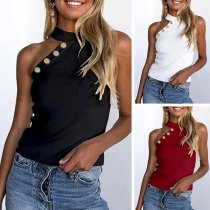Sexy Off-shoulder Sleeveless Solid Color T-shirt