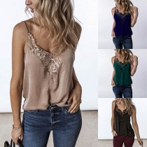 Sexy Backless V-neck Lace Spliced Sling Top