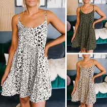 Sexy Backless V-neck Leopard Printed Sling Dress