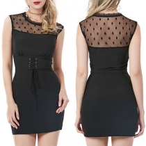 Fashion Sleeveless Round Neck Lace Spliced Slim Fit Dress