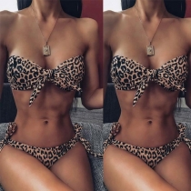 Sexy Low-waist Leopard Printed Bandeau Bikini Set