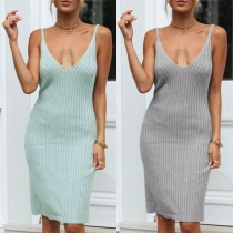 Sexy Backless V-neck Solid Color Slim Fit Sling Dress