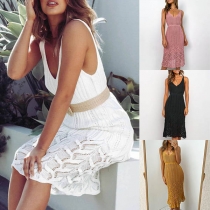 Sexy Backless V-neck Solid Color Knit Sling Dress